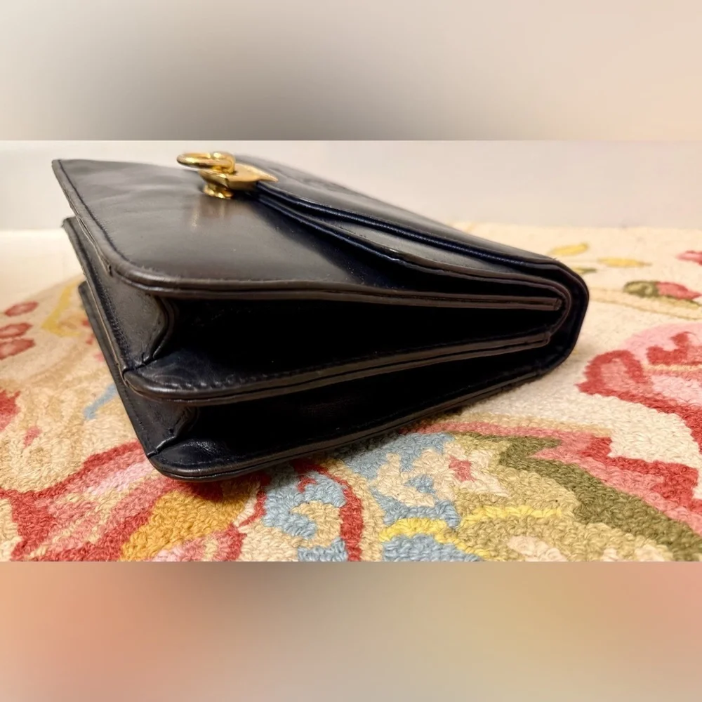 RARE 90’s Vintage GIORGIO BEVERLY HILLS Black Leather Top Handle Bag - Picture 4 of 16